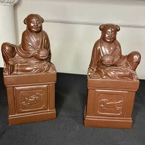 Vintage mid century Chinese soapstone mirroring bookends heavy